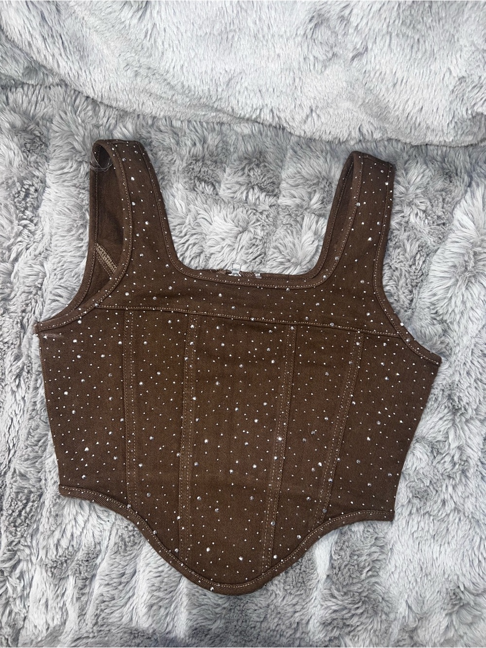 Brown Sparkle Corset-Style Tank Top